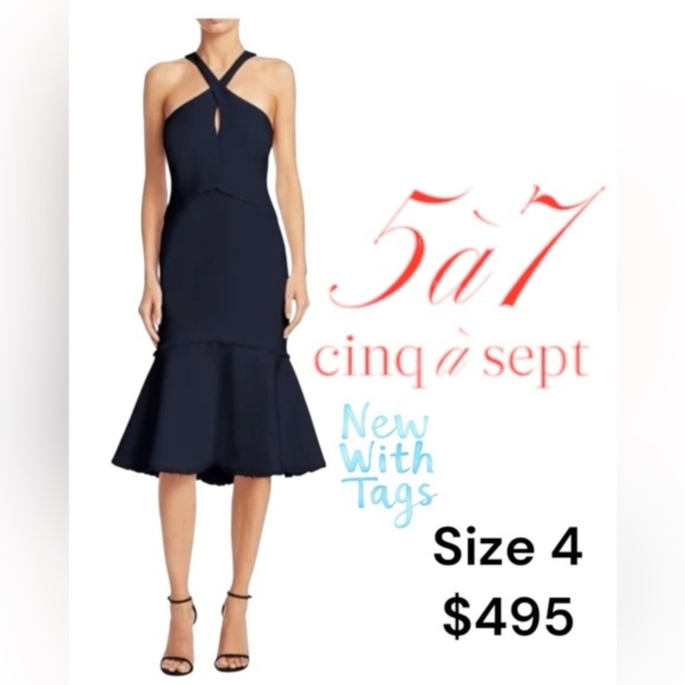 Cinq a Sept Blue Halter Sheath Dress